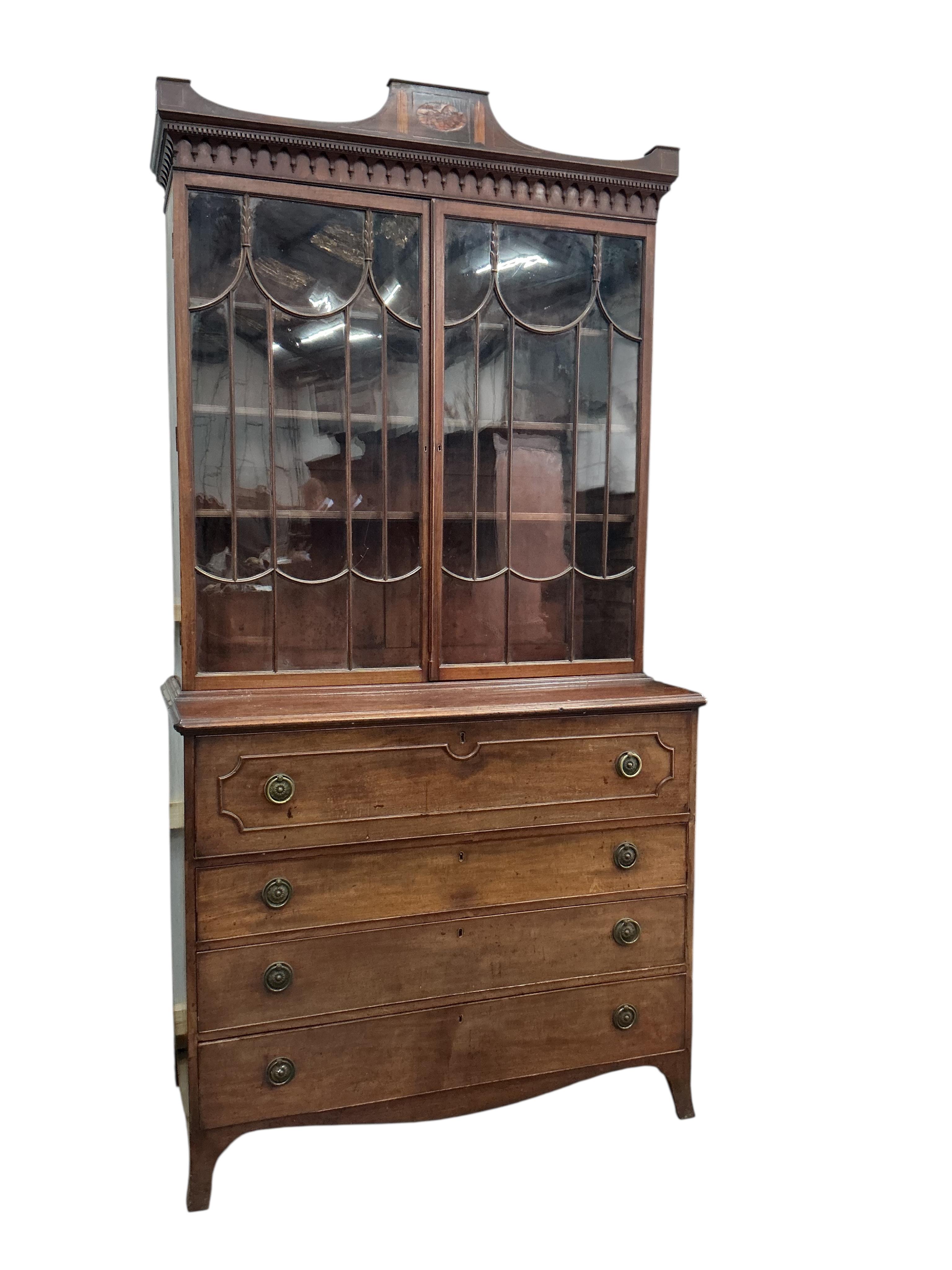 A George III inlaid mahogany secretaire bookcase, width 120cm, depth 60cm, height 238cm